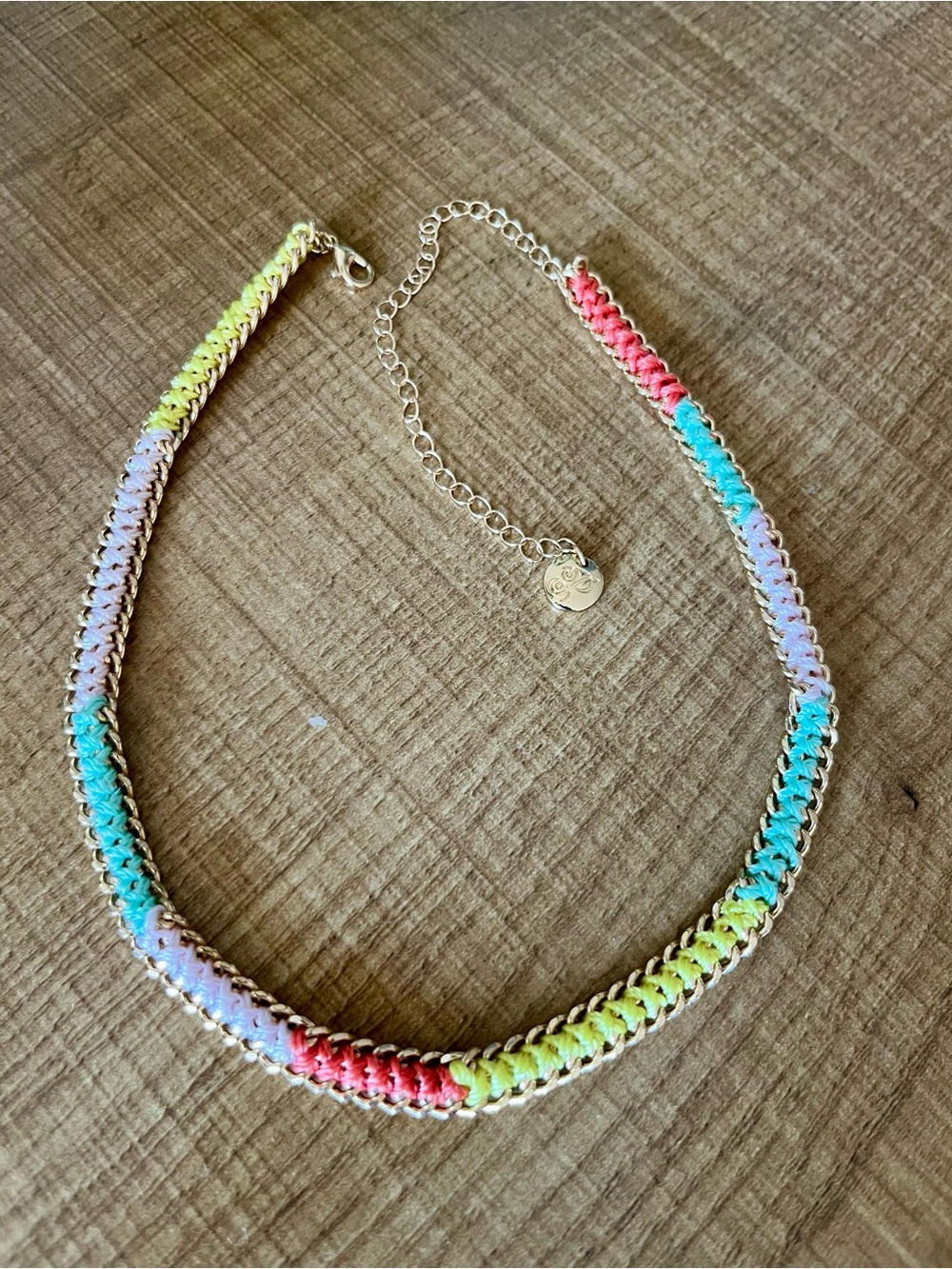 Multicolor Woven Chain Choker Necklace - Pastel Rainbow